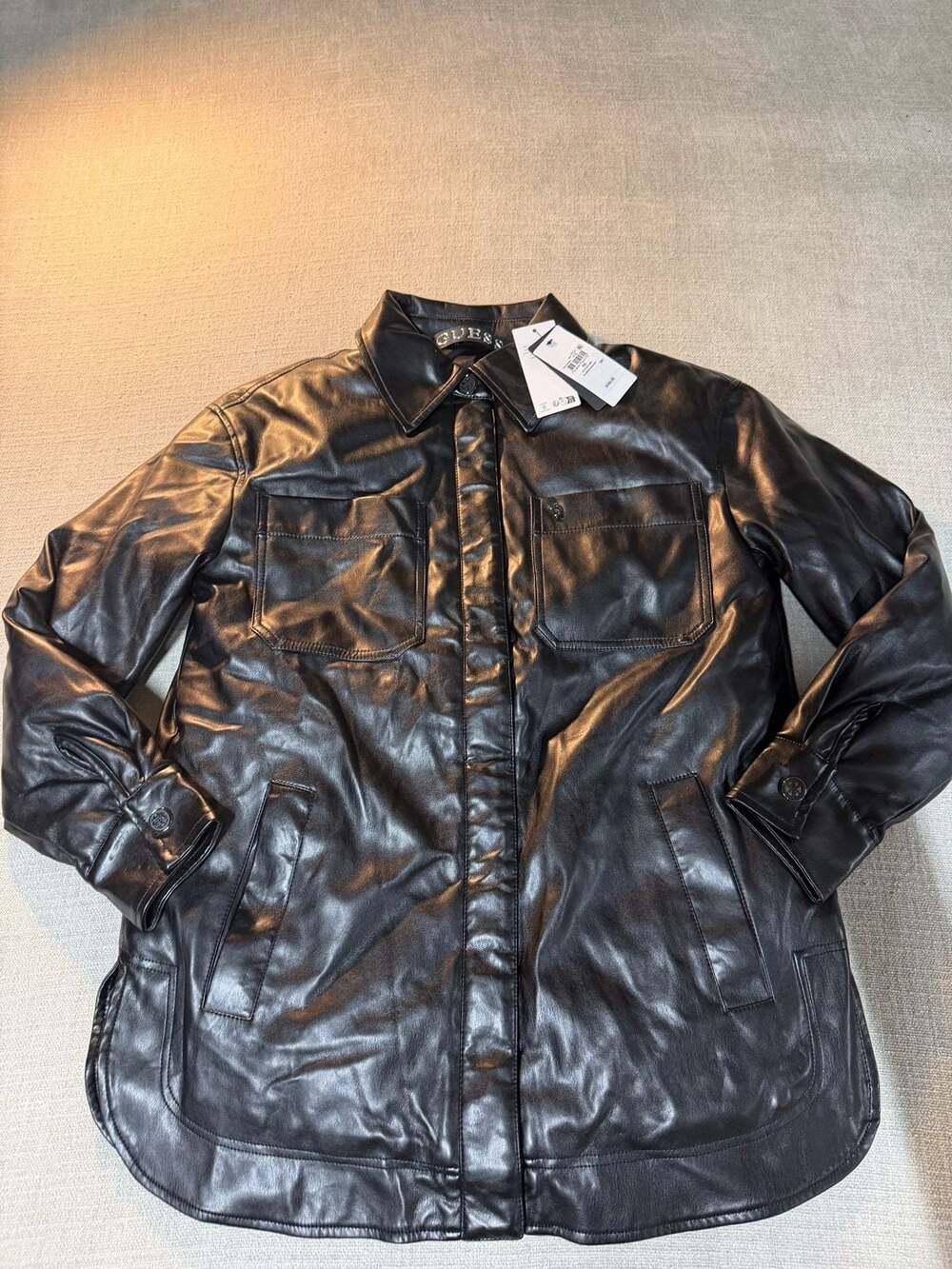 GUESS Pu Mareva Shacket Jet Black A996 Size XS